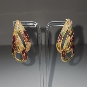 Elegant Gold and Burgundy Teardrop Earrings